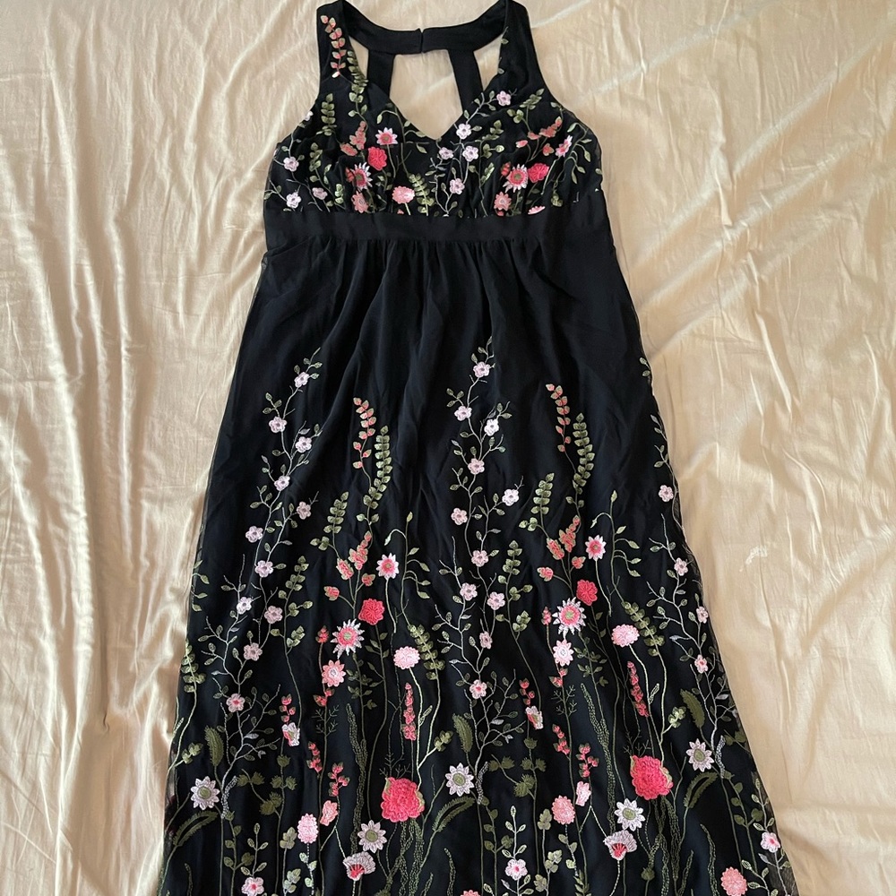 Black Floral Embroidered Maxi Dress